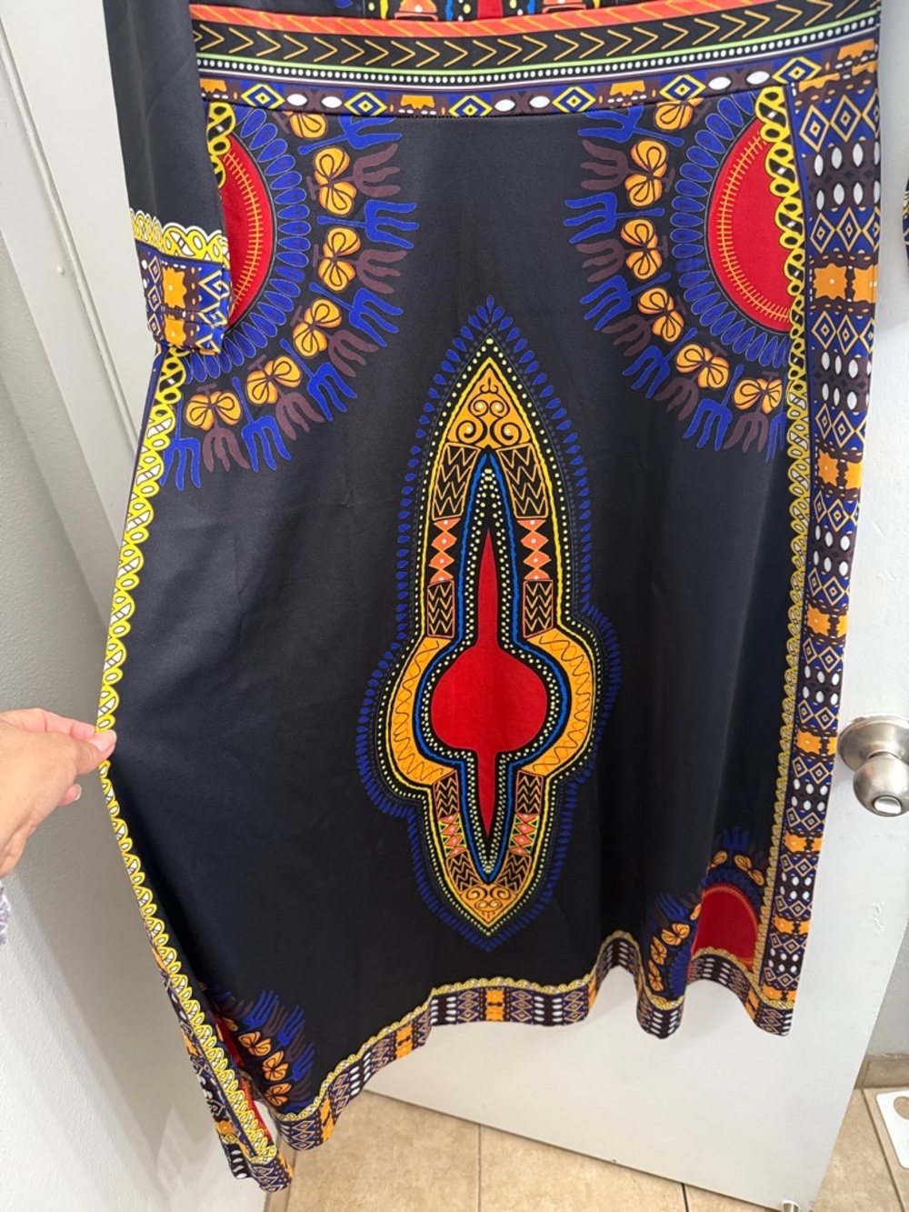 Black V-Neck Maxi Dress with Bold Multicolor Print - Picture 9 of 9